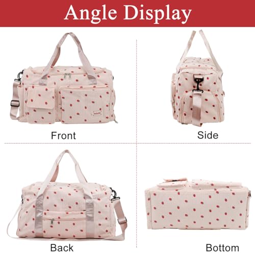 PALAY® Women Duffle Bag Gym with Shoe Compartment Cute Pink Strawberry Prints Corduroy Travel Removable Shoulder Strap Multi-Pocket for Camping 48x24x27cm 2PCS PALAY® Women Duffle Bag Gym with Shoe Compartment Cute Pink Strawberry Prints Corduroy Travel Removable Shoulder Strap Multi-Pocket for Camping 48x24x27cm 2PCS